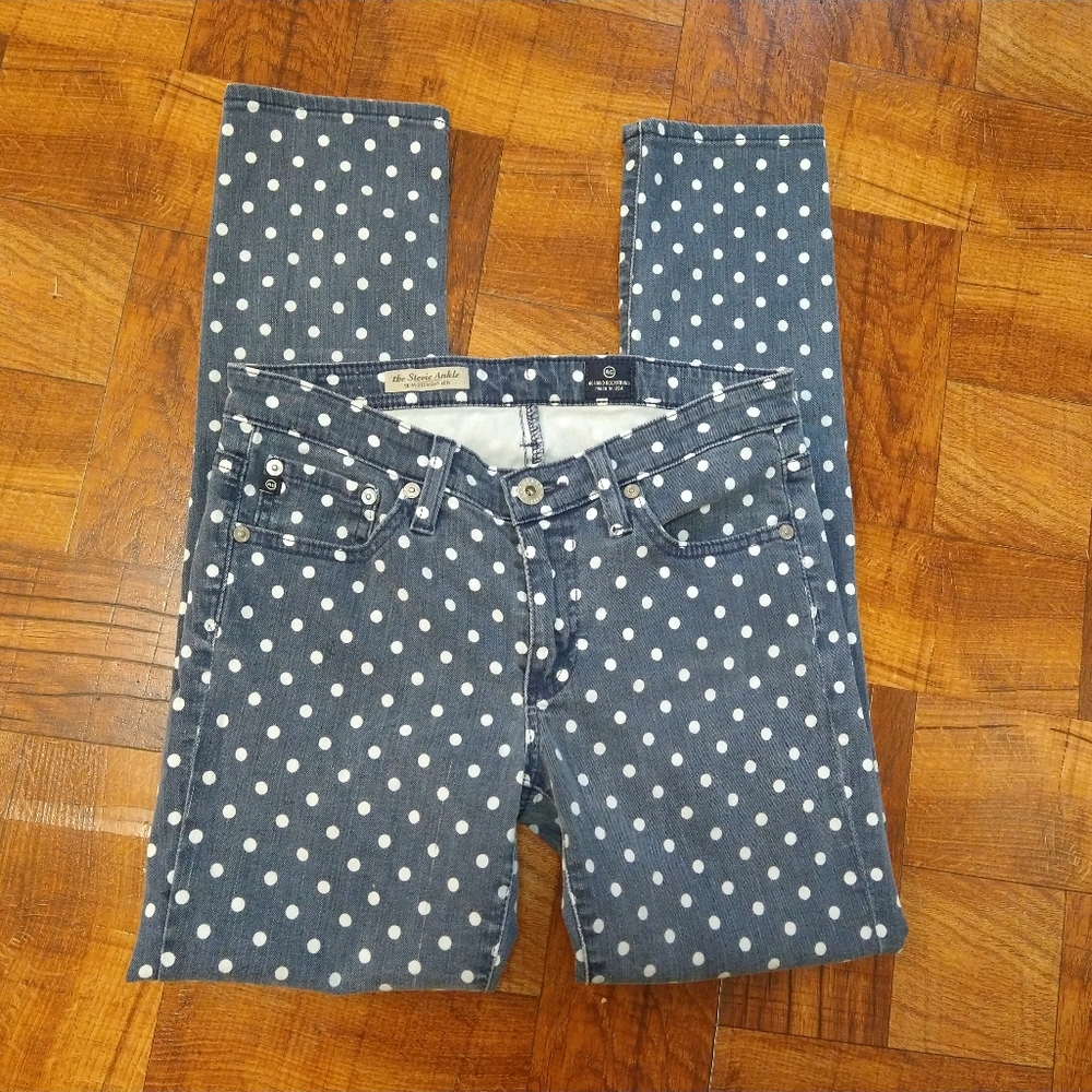 AG Adriano Goldschmied The Stevie Ankle Slim Straight Polka Dot Blue Jeans 26R